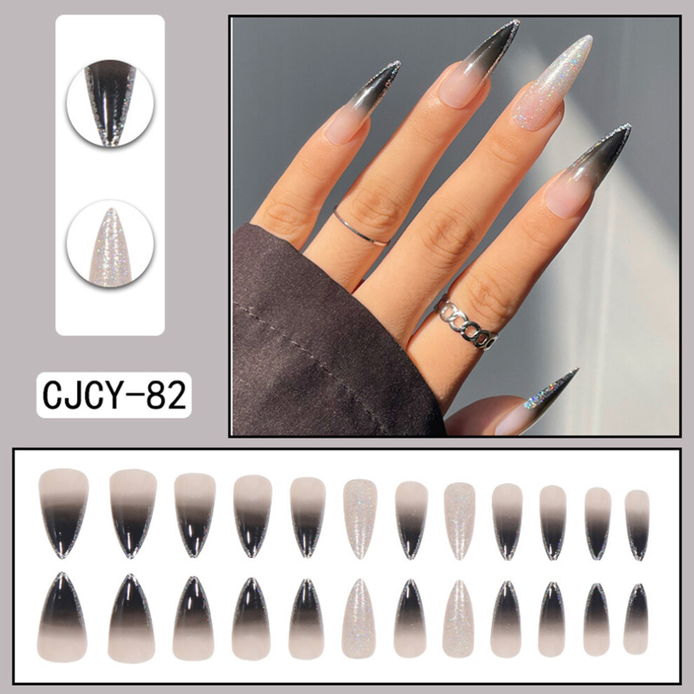Roc-Electron (Standard) Black Gradient Fake Nails With Shimmer Powder, Diy Manicure Set