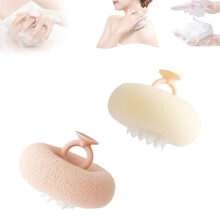 Sunflower Bath Sponge with Suction Cup, 2 in 1 Soft Shower Loofah for Gentle Exfoliation, Pink Beige