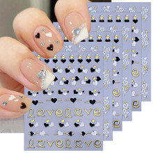 Valentine's Day Nail Stickers 3D SelfAdhesive Heart Nail Art Decals Gold Black Silver for Manicure Decor
