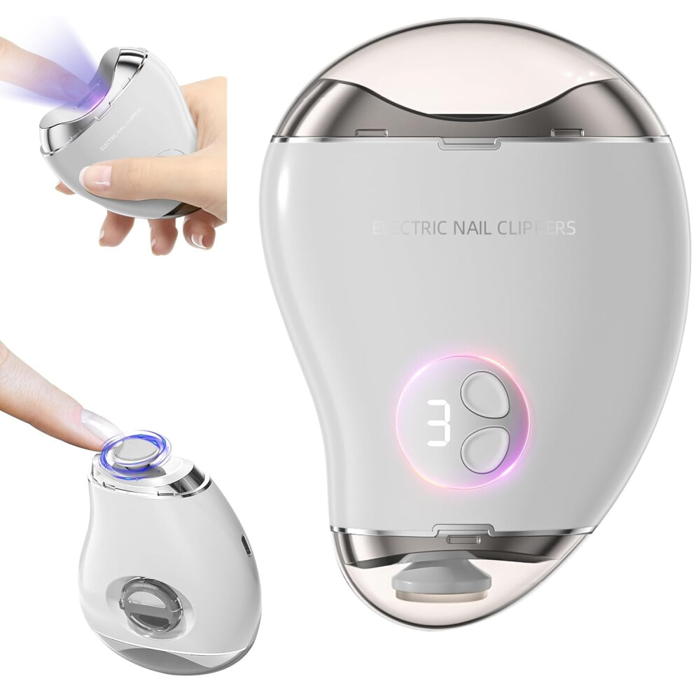 2 in 1 Electric Nail Clipper and Trimmer with Polishing, 3 Speed Levels for Thick Nails, White