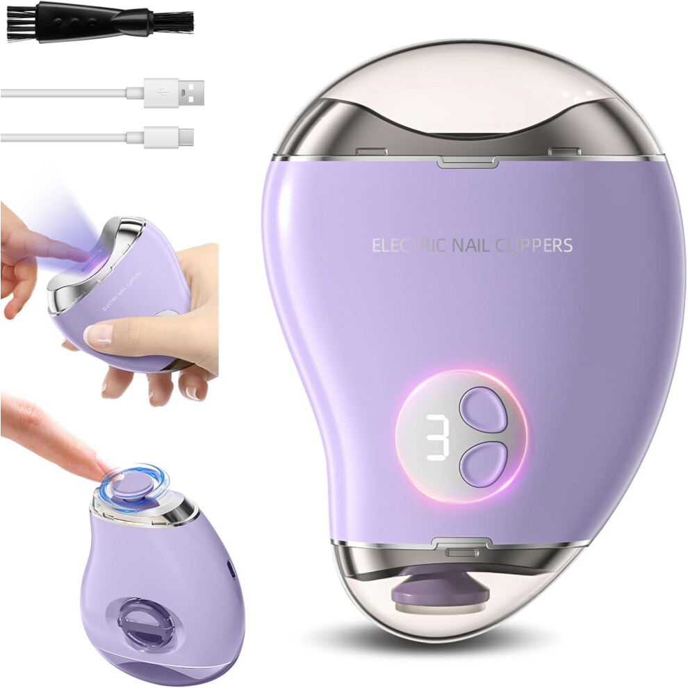Electric Nail Clipper 2 in 1 with Three Speed Control for Thick Nails and Seniors Purple
