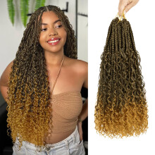 18 Inch Goddess Box Braids Crochet Hair with Curly Ends, Pre Looped Boho Braids for Black Women, 8 Pack