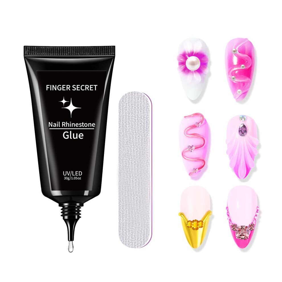 Nail Rhinestone Glue UV LED Curing 1oz Super Strong No Wipe Nail Art Gem Adhesive Set of 3