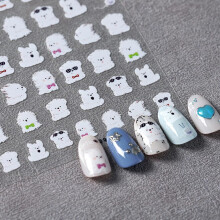 5D Embossed Nail Art Stickers with Cute White Puppy Design, SelfAdhesive 3D Nail Decals for DIY