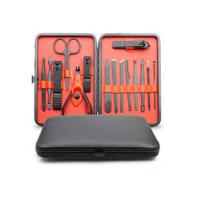 Manicure Set 15Piece Stainless Steel Nail Clippers Kit for Professional Nail Care with Luxury Case in Red