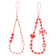 2PCS Cute Beaded Phone Charm Set with Star and Heart Beads Pearl Pendant Wrist Strap Chain for Bag or Purse