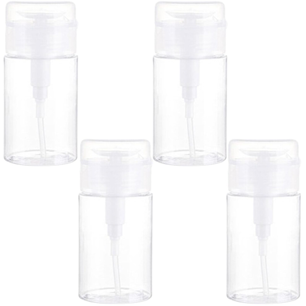 4 Pcs 120ml Nail Polish Remover Pump Bottle Refillable Push Down Dispenser for Acetone and Makeup