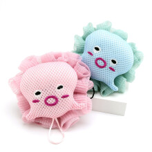 2 Pack Kids Bath Loofah Sponge, Cute Octopus Design Baby Shower Exfoliating Pink and Blue Set