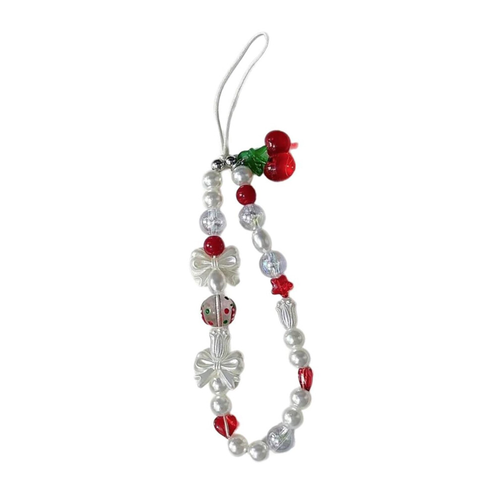 Beaded Phone Charm Strap With Pearls And Cherries, Colorful Resin Wristlet For Phones And Bags 9092120289497