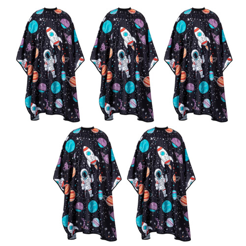 Kids Hair Cutting Cape Waterproof Full Coverage Adjustable Neck Astronaut Print 5 Pack