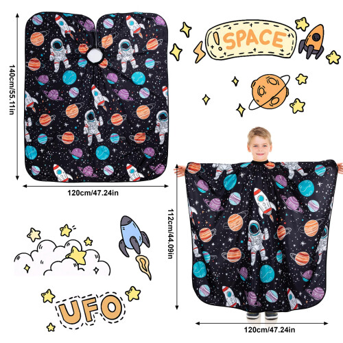 Kids Hair Cutting Cape Waterproof Full Coverage Adjustable Neck Astronaut Print 5 Pack 1