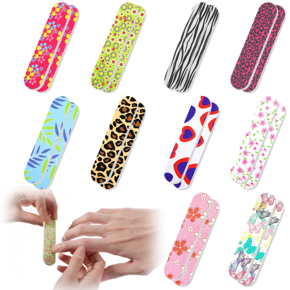20Pcs Double Sided Nail Files and Emery Boards for Natural and Acrylic Nails, Floral 180 Grit