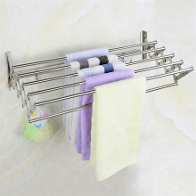 Stainless Steel Towel Rack 70cm Telescopic Wall Mounted Bathroom Holder with Hooks and Durable Frame