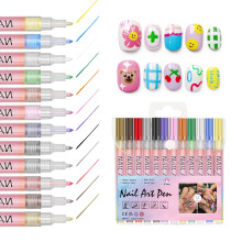 12 Colors Nail Art Pens Set with 0.7mm Fine Tip Waterproof Polish for DIY Manicure Designs