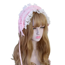 Wide Ruffled Lace Bow Headband with Star Embroidery Anime Style and Hidden Hairpin Fit