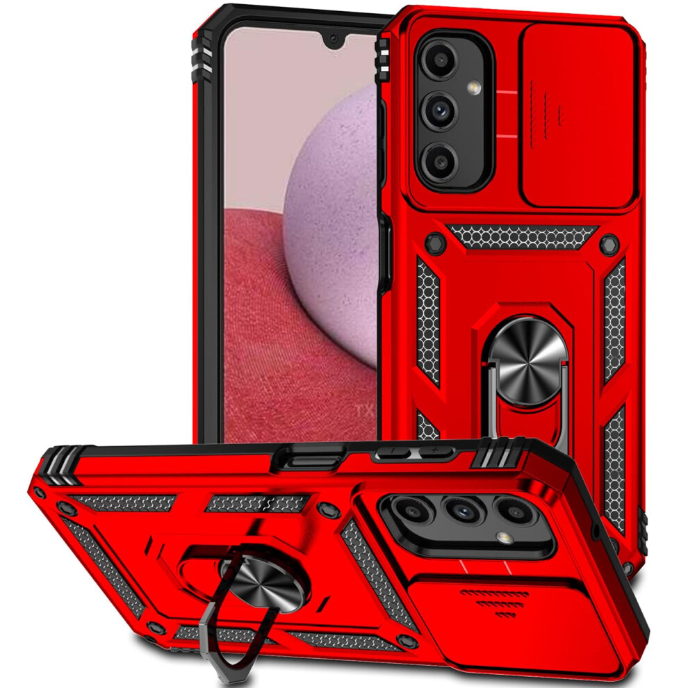 Case With Slide Camera Cover, Magnetic Shockproof 360 Ring Kickstand Cover For Samsung Galaxy A14 5G Red 9073542612353
