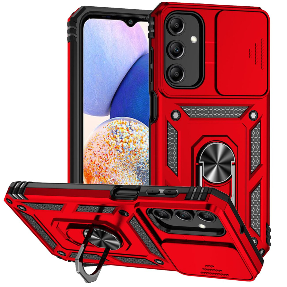 Case For Samsung Galaxy A15 With Slide Camera Cover, Magnetic 360 Ring Kickstand Shockproof Protective Cover Red 9092120098716