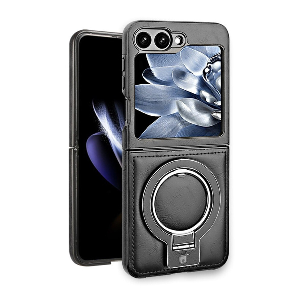 Leather Case Magsafe Compatible Shockproof Cover With Ring Kickstand For Samsung Galaxy Z Flip 6 Black 9073542612568
