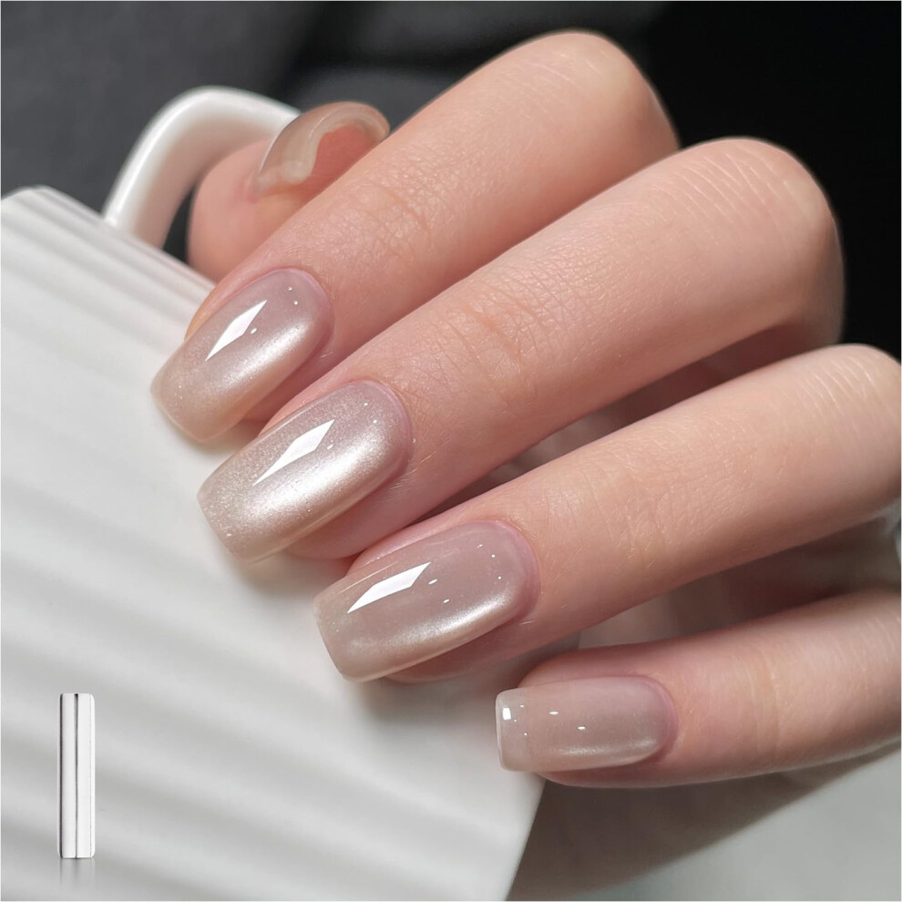 Silver Cat Eye Gel Nail Polish 16Ml Holographic Magnetic Uv Cure Reflective Longlasting