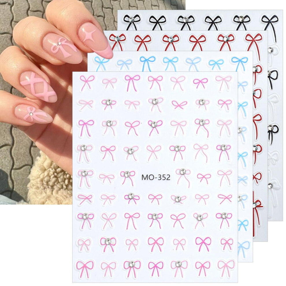 Nail Art Stickers 3D Bow Rhinestone Glitter Valentines SelfAdhesive Decals for Acrylic Nails