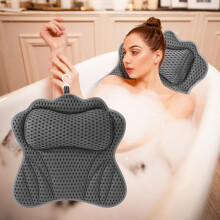 Bath Pillow, Ergonomic Butterfly Design with 6 Nonslip Suction Cups, 4D Air Mesh Neck and Shoulder Support, Quick Dry, Grey