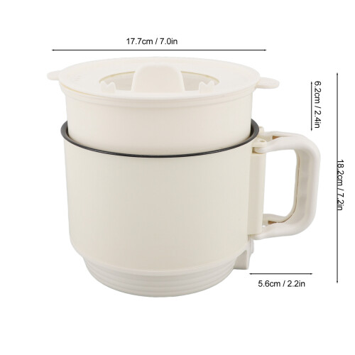 600W 1.8L Mini Electric Cooker with Steaming Basket, White 1