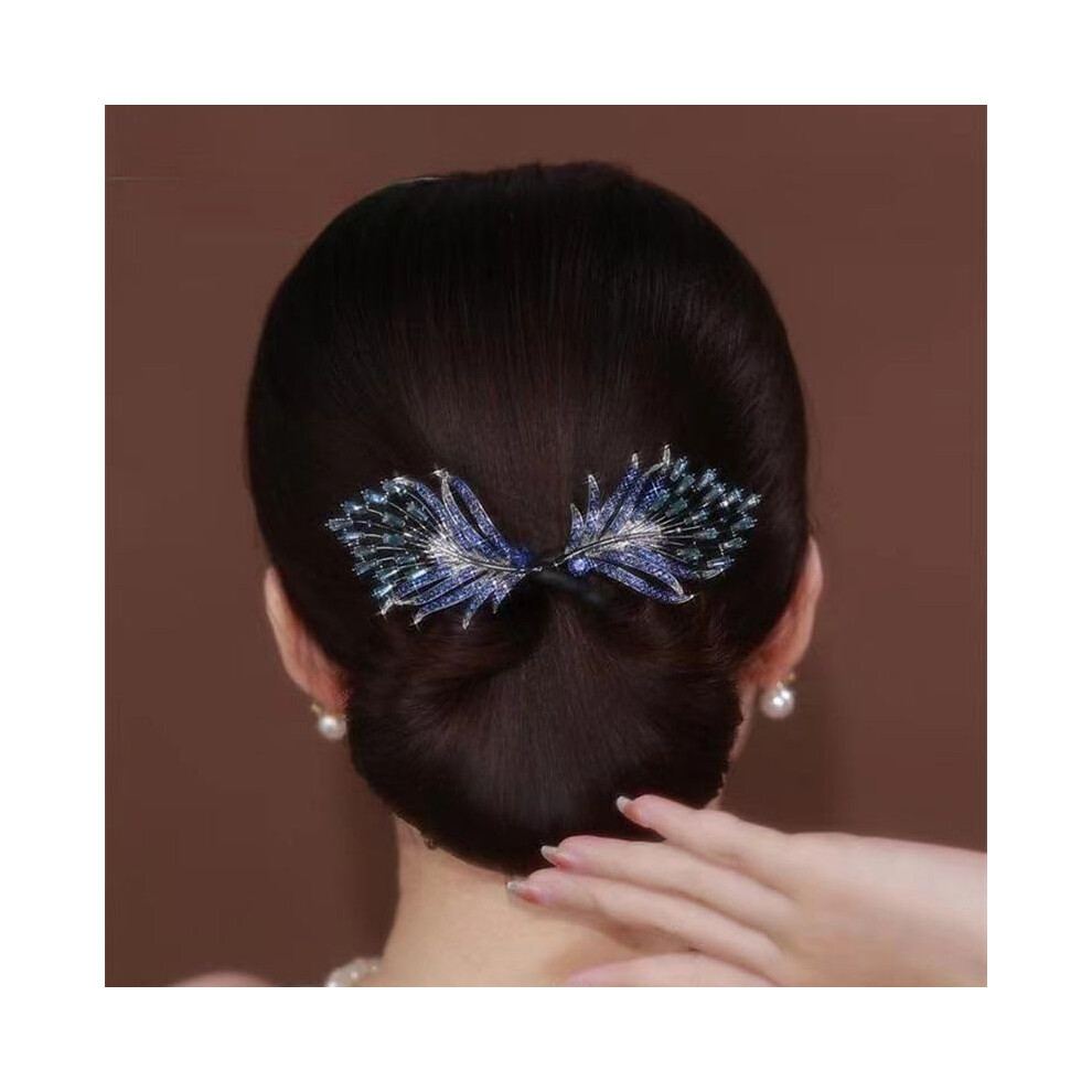 Hair Bun Maker with Peacock Design, French Twist Styling Tool, Elegant Rhinestone Finish for Secure AllDay Hold