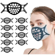 10 Pack 3D Silicone Face Mask Bracket for Adults, Reusable Anti‑Collapse Frame Insert for Easier Breathing and Makeup Protection, Black