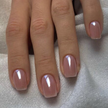 Shiny Chrome Pink Glitter Press On Nails 24pcs Short Square Acrylic Fake Nails Reusable Gloss Finish
