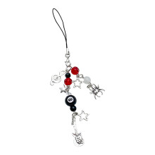 Red Beaded Star Keychain Pendant Bass Guitar Phone Charm for Bag Backpack Cute Accessory