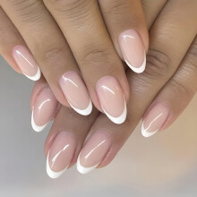 French Tip Press On Nails Short Almond Shape Nude Pink Acrylic Full Cover Reusable Set 24pcs