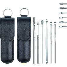 Ear Wax Removal Kit 12pcs Stainless Steel Ear Cleaning Tools Set with Leather Case Black