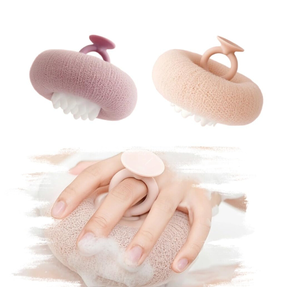 Purple Dualsided Exfoliating Bath Sponge With Suction Cup, Shower Mitt 2 Pack For Spa And Shower