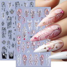 2Pcs Flower Nail Art Stickers Spring Floral SelfAdhesive French Flower Decals for Acrylic DIY