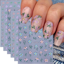 Nail Art Stickers 3D Floral Nail Decals Self Adhesive Spring Daisy Designs DIY Manicure 6Pcs