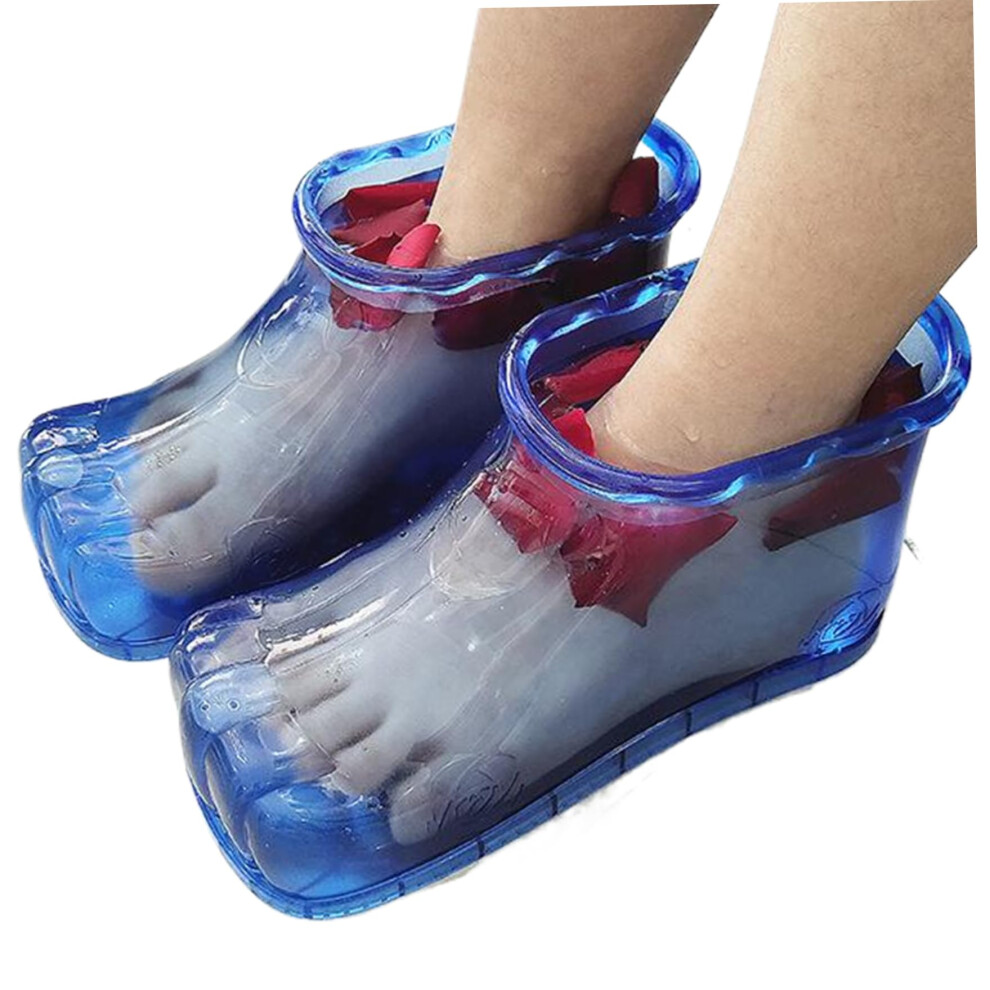 Blue Wearable Foot Soaking Shoes With Thermal Massage Comfort, Leakproof Watersaving Foot Spa Tub,