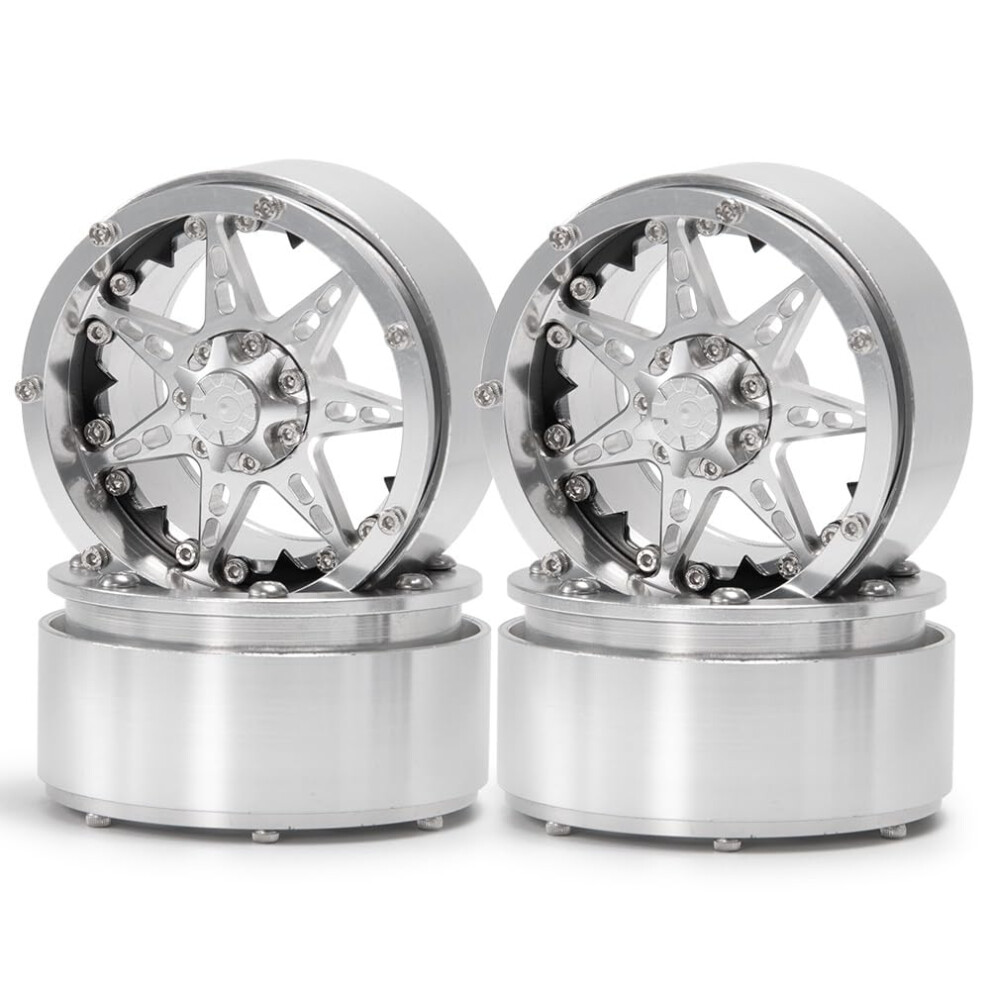 2.2 Beadlock Wheels For 1/10 Rc Crawler Axial Scx10 Trx4, Durable Alloy Rims 12Mm Hex 4Pcs Silver 9073542523369