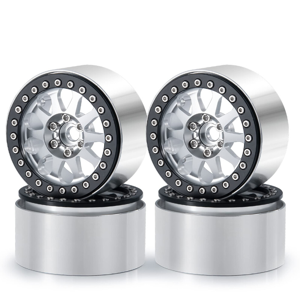 Rc Crawler Wheels 2.2 Inch Aluminum Beadlock Rims For 1/10 Axial Scx10 Wraith Trx4 Alloy Set Silver 9169991480107