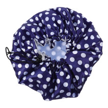 Reusable Shower Cap for Women with Adjustable Fit, Double Layer Waterproof Dot Print for Long Hair