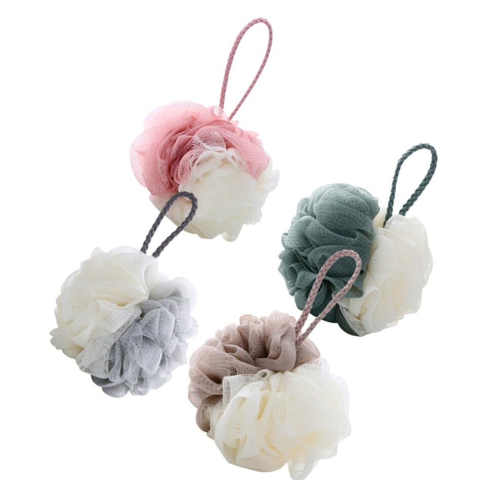 4pcs Large Mesh Bath Shower Loofah Pouf Set with Hanging Rope for Gentle Exfoliation and Rich Lather