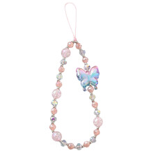 Beaded Phone Charm Strap with Pearl Pink Butterfly Design, Cute Wrist Chain for Women, Fits Phone Case or Bag