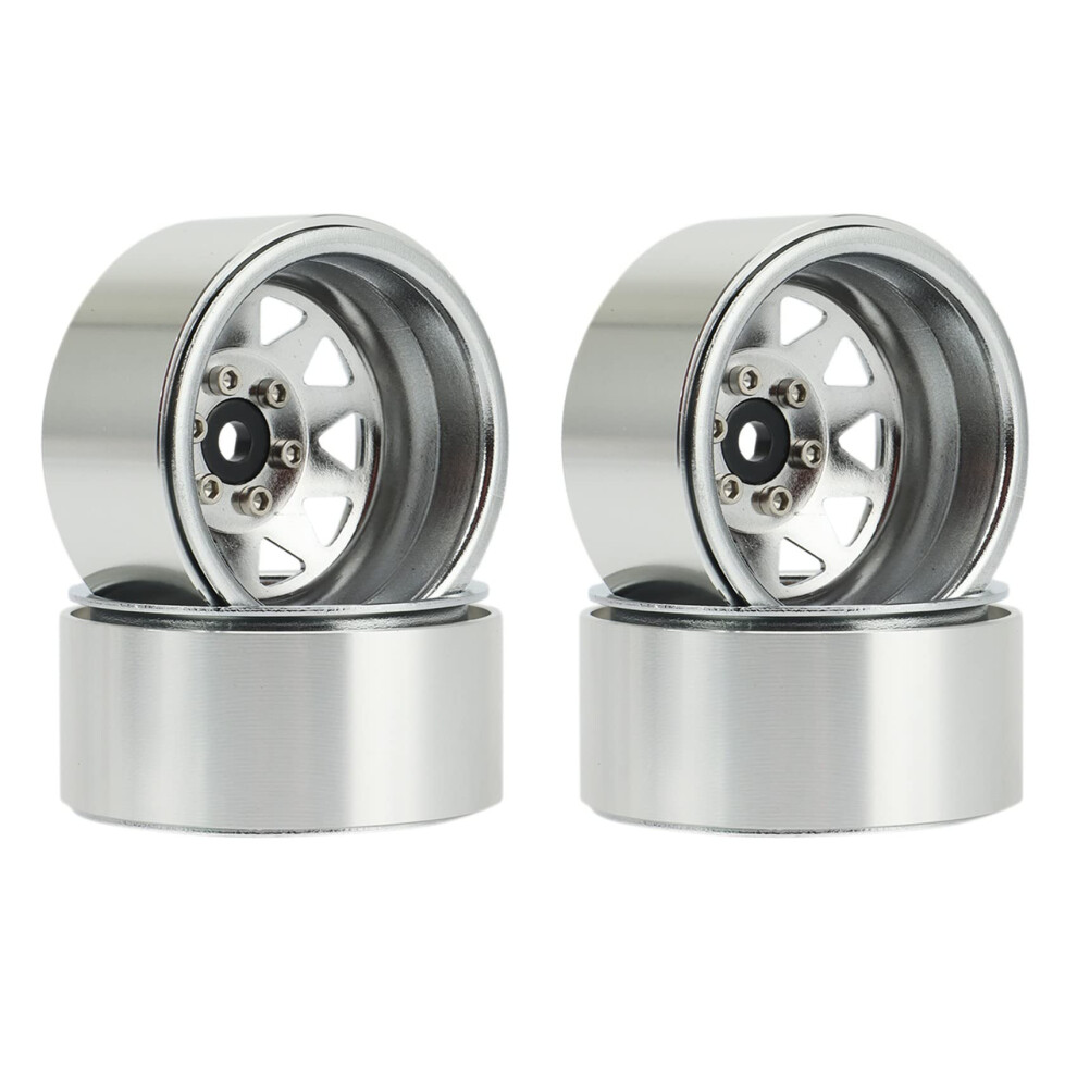 4Pcs Rc Crawler 1.9 Aluminum Beadlock Wheels For Scx10 Trx4 D90, Durable Retro Style Rims Silver 9169991480527