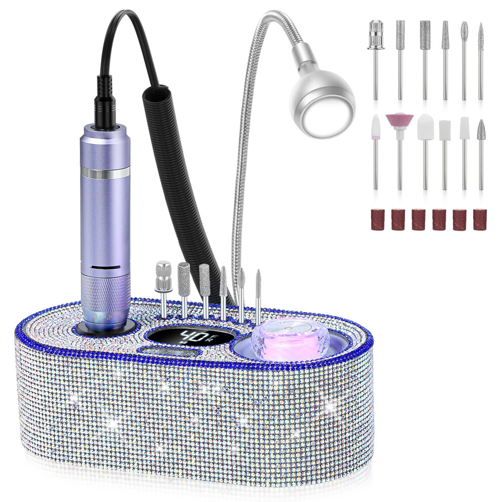 Light Electric Nail Drill 40000Rpm Adjustable Speed With Usb Led And 12 Bits For Acrylic And Gel