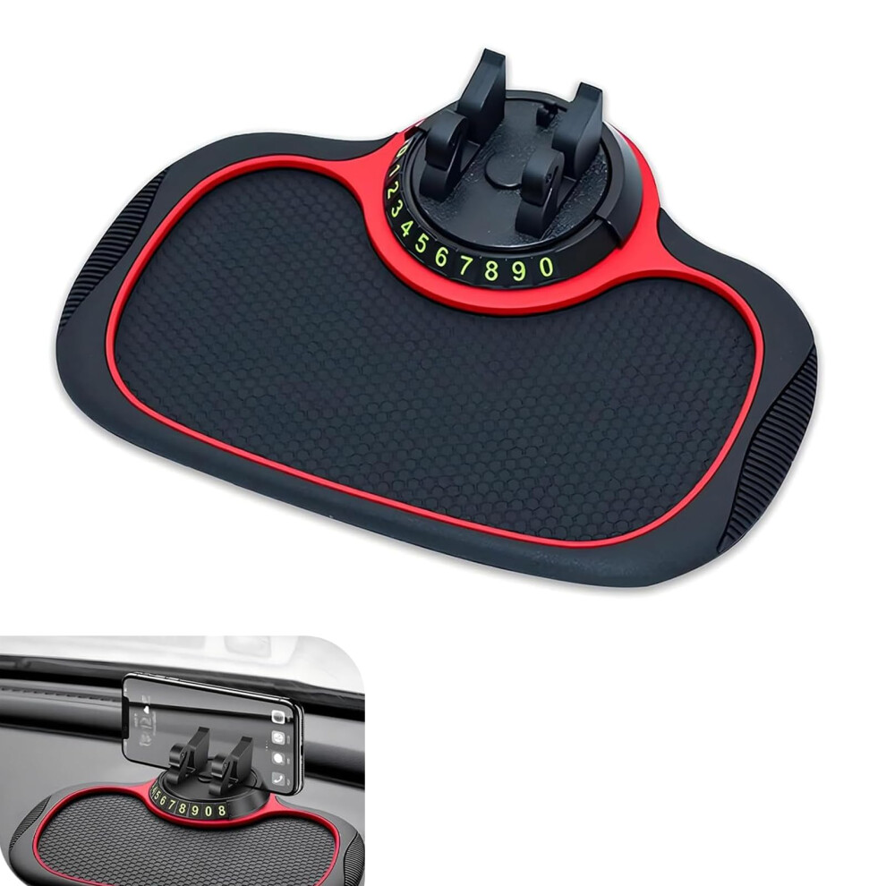 Multifunctional Car Antislip Dashboard Mat With Universal Phone Holder And Parking Number Display Black/Red 9073542525059