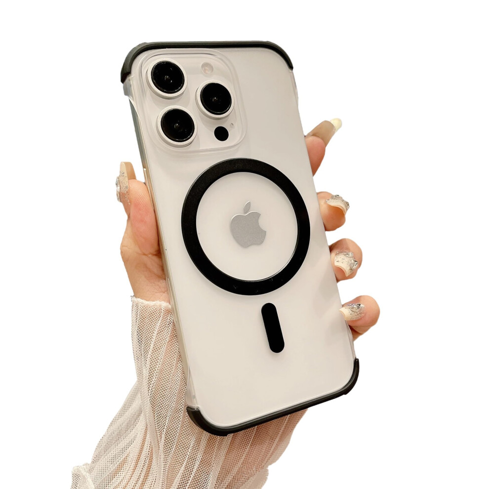 Case For Iphone 14 Pro Max Magnetic Clear Shockproof Cover With Magsafe And Raised Camera Lens Guard Black 9073542525585