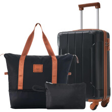3 Piece Hardshell Luggage Set, TSA Locks, Spinner Wheels, Lightweight Black Brown, 20 inch Carry On