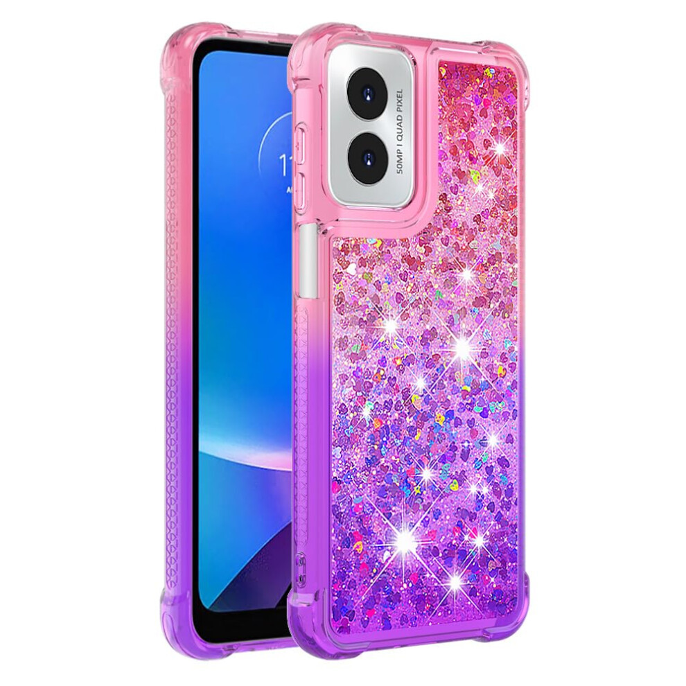 Glitter Liquid Tpu Case For Moto G Play 2024, Sparkly Quicksand Shockproof Cover With Raised Edge Pink/Purple 9169991483627
