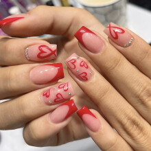24Pcs Green French Press on Nails Short Square Fake Nails with Glitter Clover Polka Dots