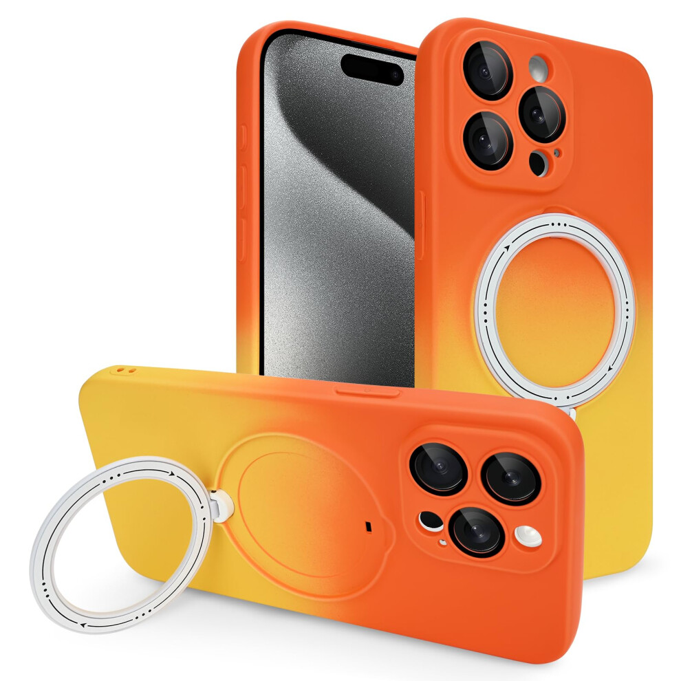 Case For Iphone 15 Pro Max With 360 Rotatable Magnetic Stand, Shockproof Soft Silicone Bumper, Orange Yellow Orange,Yellow 9169991484266