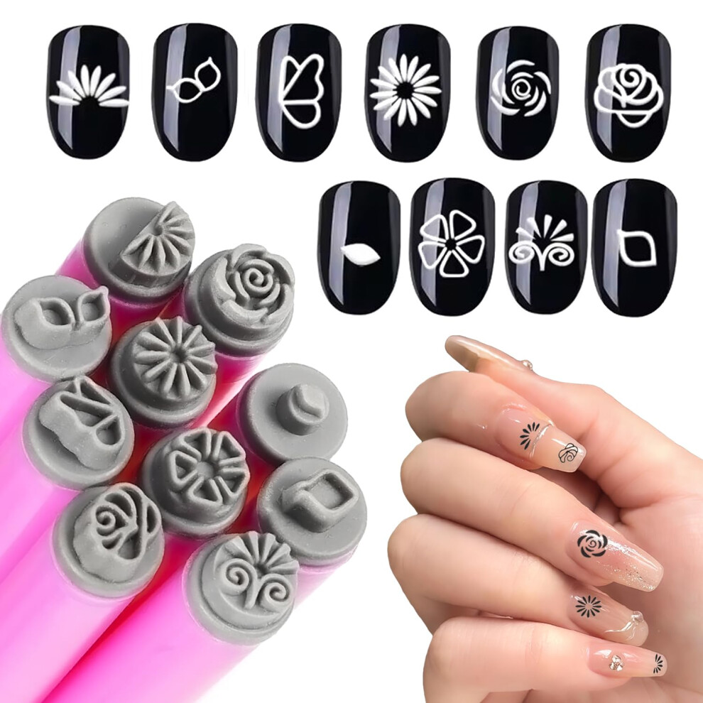 10pcs Purple Nail Art Stamping Pens Set with Flower Designs, Precise Stamp Tools for Women